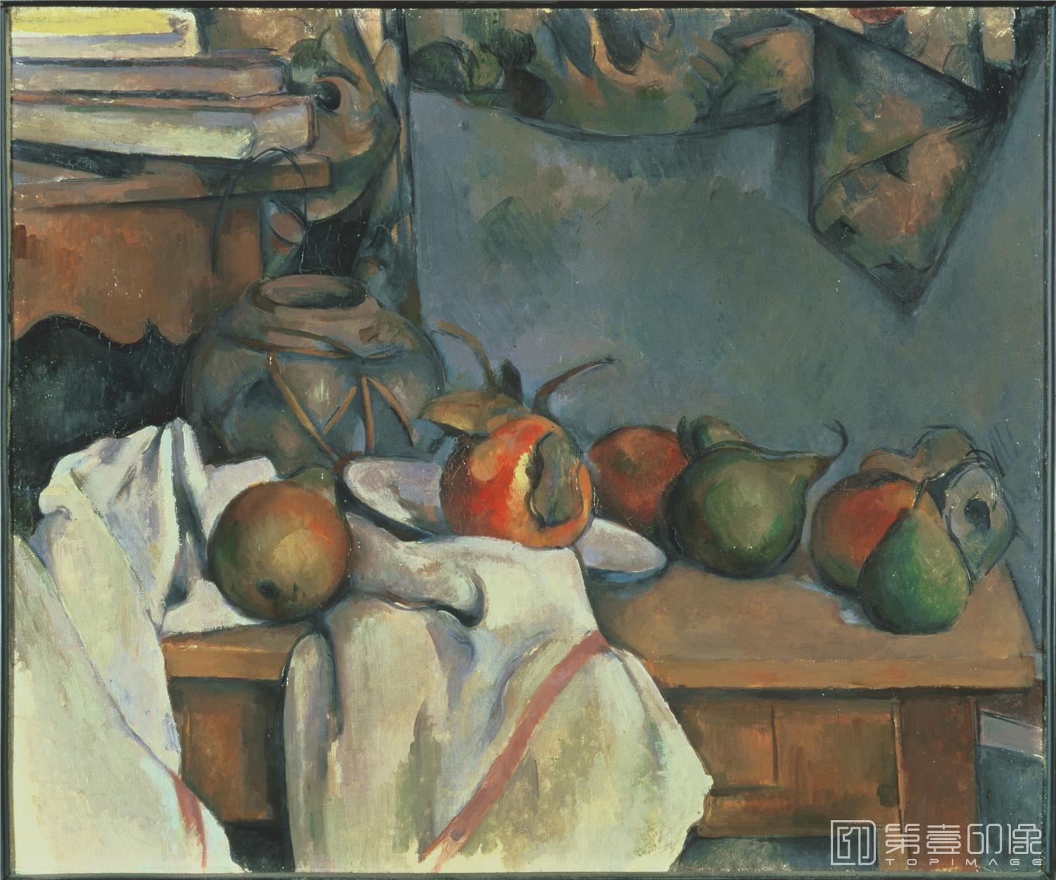 油画-美国菲利普美术馆-Paul Cézanne–Ginger Pot with Pomegranate and Pears-330
